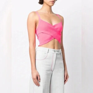 MSGM fine-ribbed wrap Barbie pink crop top, Size Medium